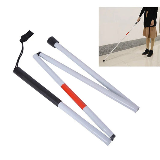 Blind Cane Stick For Visual Impaired Foldable Cane Collapsible Reflective White And Red Walking Stick For Blind Visual Impaired White