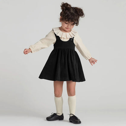 Autumn Winter Girls Retro Corduroy Dress New Baby Kids Sleeveless Adjustable Straps Buttons Loose Sweet Princess Dresses