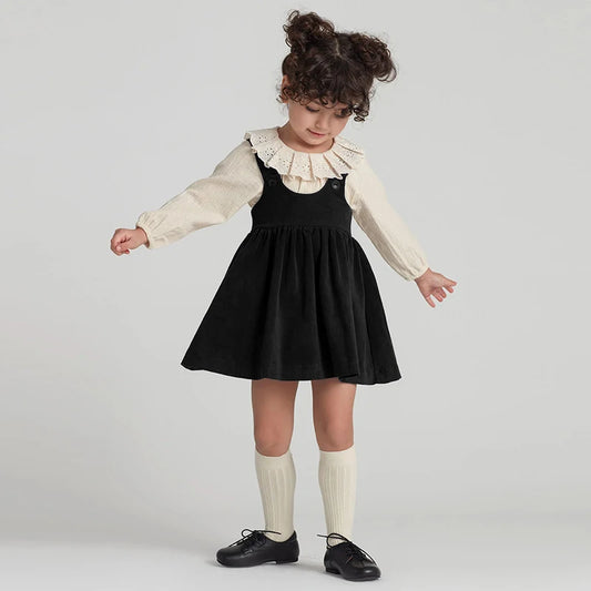 Autumn Winter Girls Retro Corduroy Dress New Baby Kids Sleeveless Adjustable Straps Buttons Loose Sweet Princess Dresses