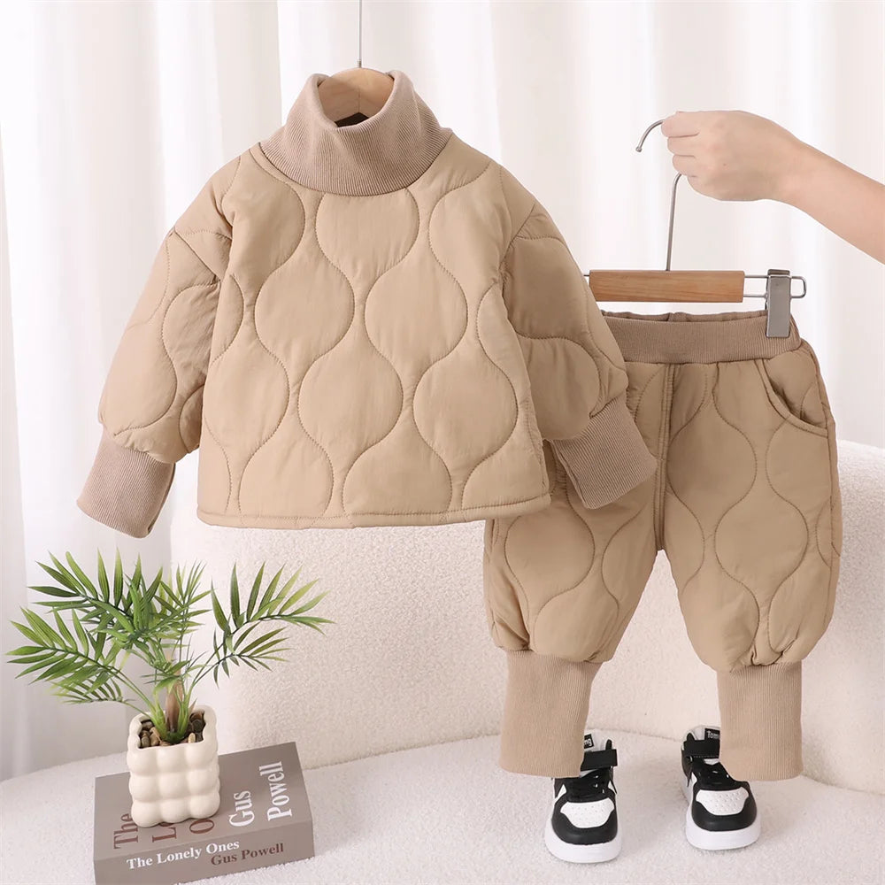 Autumn Winter Baby Boy Clothes Long Sleeve Warm Kids Clothes Set Children Cotton Jacket+ Pants 2pcs Suit Toddler Outfits Khaki