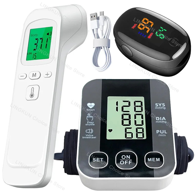 Digital Arm Blood Pressure Meter Cuff Medical Automatic Pressure Tonometer Tensiometer Heart Rate Pulse Meter BP Monitor Healthy Set 9
