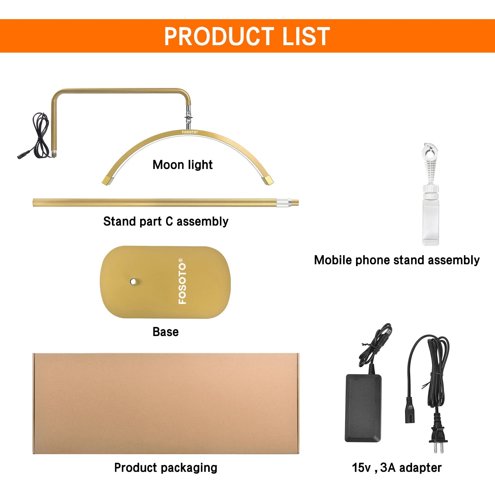 Fosoto 45W LED Moon Gold Light Led Half Moon Beauty Lamp Ring Moon Floor Mounted Eyebrow Tattoo Beauty Salon Eyelash Haircuts