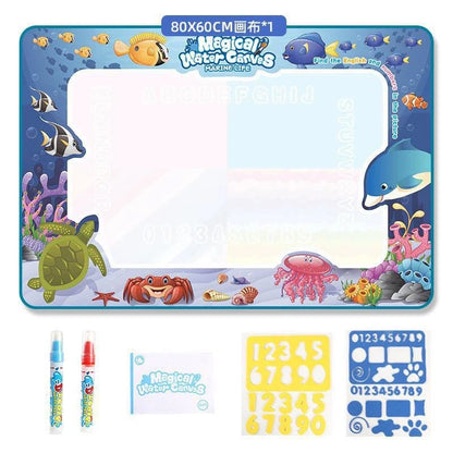 Magic Water Canvas with Pens Reusable Magic Water Drawing Mat for Children Montessori Educational Toys for Kids Christmas Gift 60x80cm SeaWorld