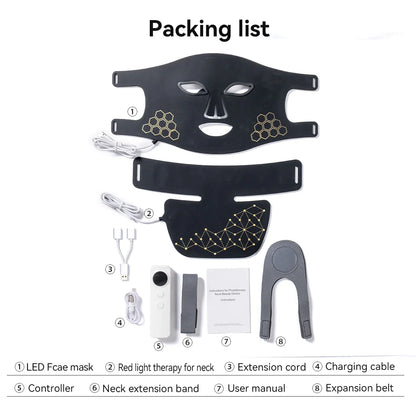 Hello Face Rechargeable Red Light Therapy Mask for Face & Neck Infrared LED Mask Skincare Device for Glowing Skin 2 in 1 Black Mask