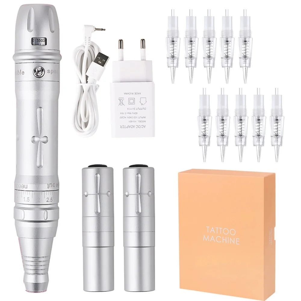 Wireless PMU Machine Permanent Makeup for Eyebrows Miroblading Eyeliner Lip Microshading Professional Rotary Tattoo Pen Gun Kit Silver CHINA