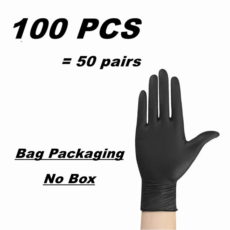 10/20/50/100PCS Black Nitrile Disposable Gloves for Work Latex Free Home Cleaning Glove Textured Mechanic Tattoo Hair Dye Beauty Black 100PCS