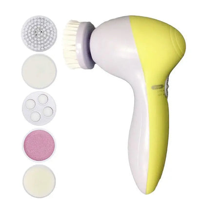 Electric Facial Cleaner 5 IN 1 Face Cleansing Brush Wash Machine Spa Skin Care Massager Blackhead Cleaning Facial Cleanser Tools Yellow