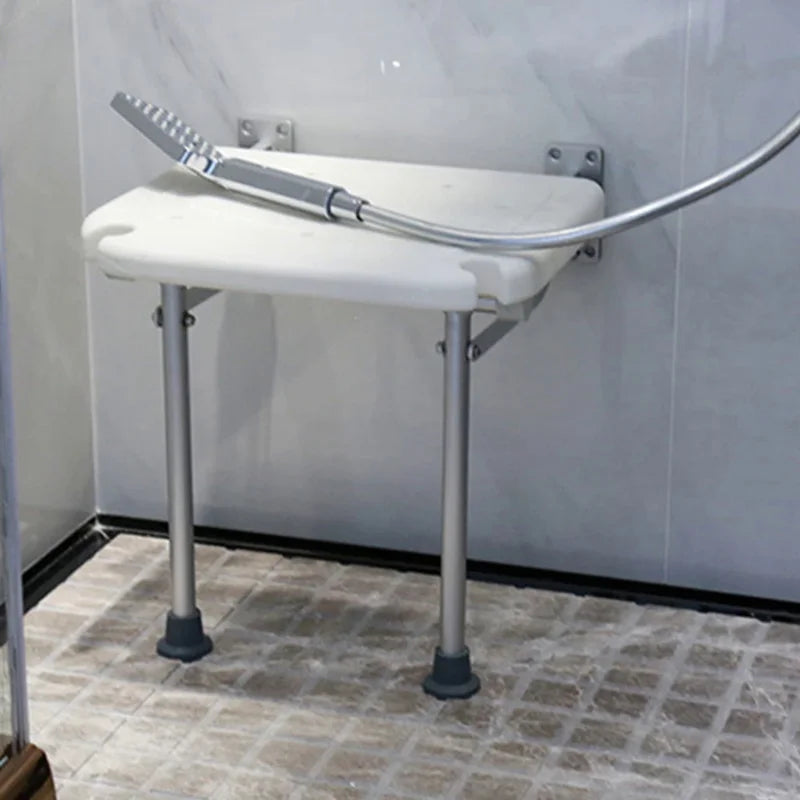 Folding Shower Bench Wall Mounted Flip-up Bath Seat Screw-in Bathroom Chair Stool Non-slip Feet Drainage Holes Shower Head Slot
