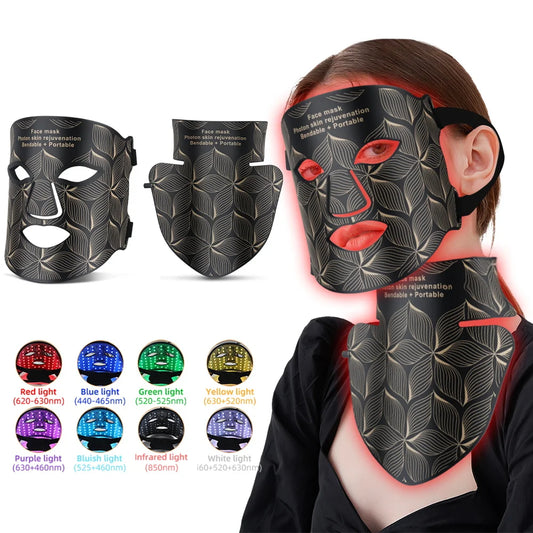 Facial LED Mask with Neck 8 Colors Red Light Near Infrared Therapy Beauty Mask Anti Aging Skin Rejuvenation Lifting Whitening
