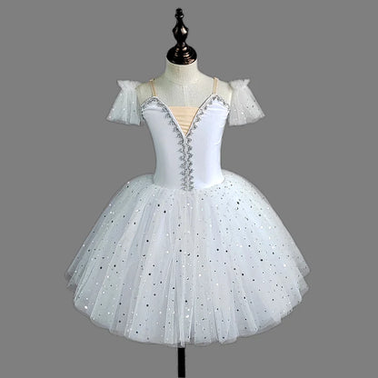 Children's Ballet Skirt, Girls' Dance Skirt, Sequin Dress, Children's Dance Skirt, Collective Program Performance Clothing WHITE