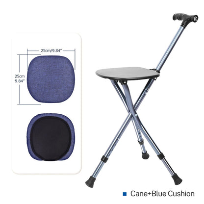 Lefeke Folding Canes with Seat Walking Stick Height Adjustment Cane Seat Foldable Anti-Slip Lightweight Walking Stick for Senior YYG-F-Blue cushion
