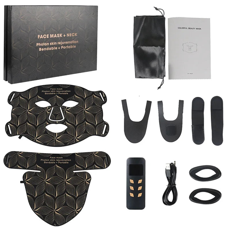 Facial LED Mask with Neck 8 Colors Red Light Near Infrared Therapy Beauty Mask Anti Aging Skin Rejuvenation Lifting Whitening Brown set with box