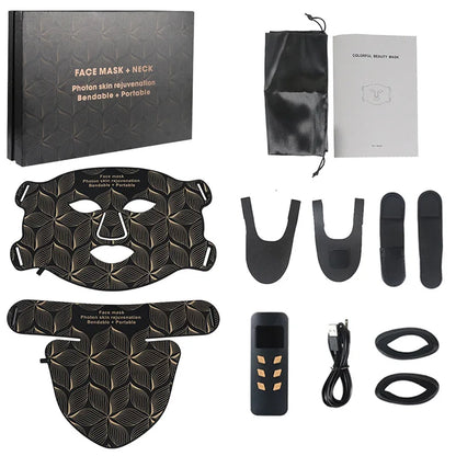 Facial LED Mask with Neck 8 Colors Red Light Near Infrared Therapy Beauty Mask Anti Aging Skin Rejuvenation Lifting Whitening Brown set with box