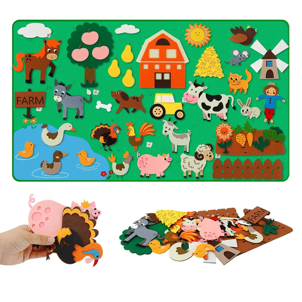 Farm Animals Felt Story Board Set Storytelling Early Learning Interactive Play Kit Wall Hanging Puzzle Toys for Toddlers Gifts E