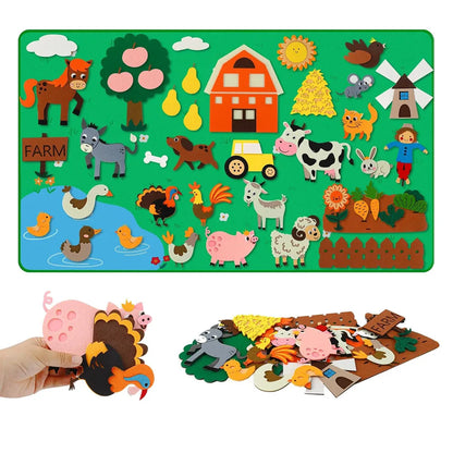 Farm Animals Felt Story Board Set Storytelling Early Learning Interactive Play Kit Wall Hanging Puzzle Toys for Toddlers Gifts E