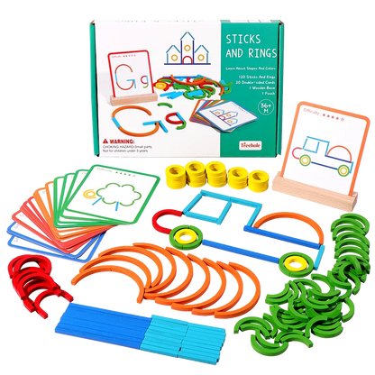 Wooden Creative Sticks and Rings Puzzle Intelligence Game Montessori Early Childhood Educational Toys for Children 3 Year Old