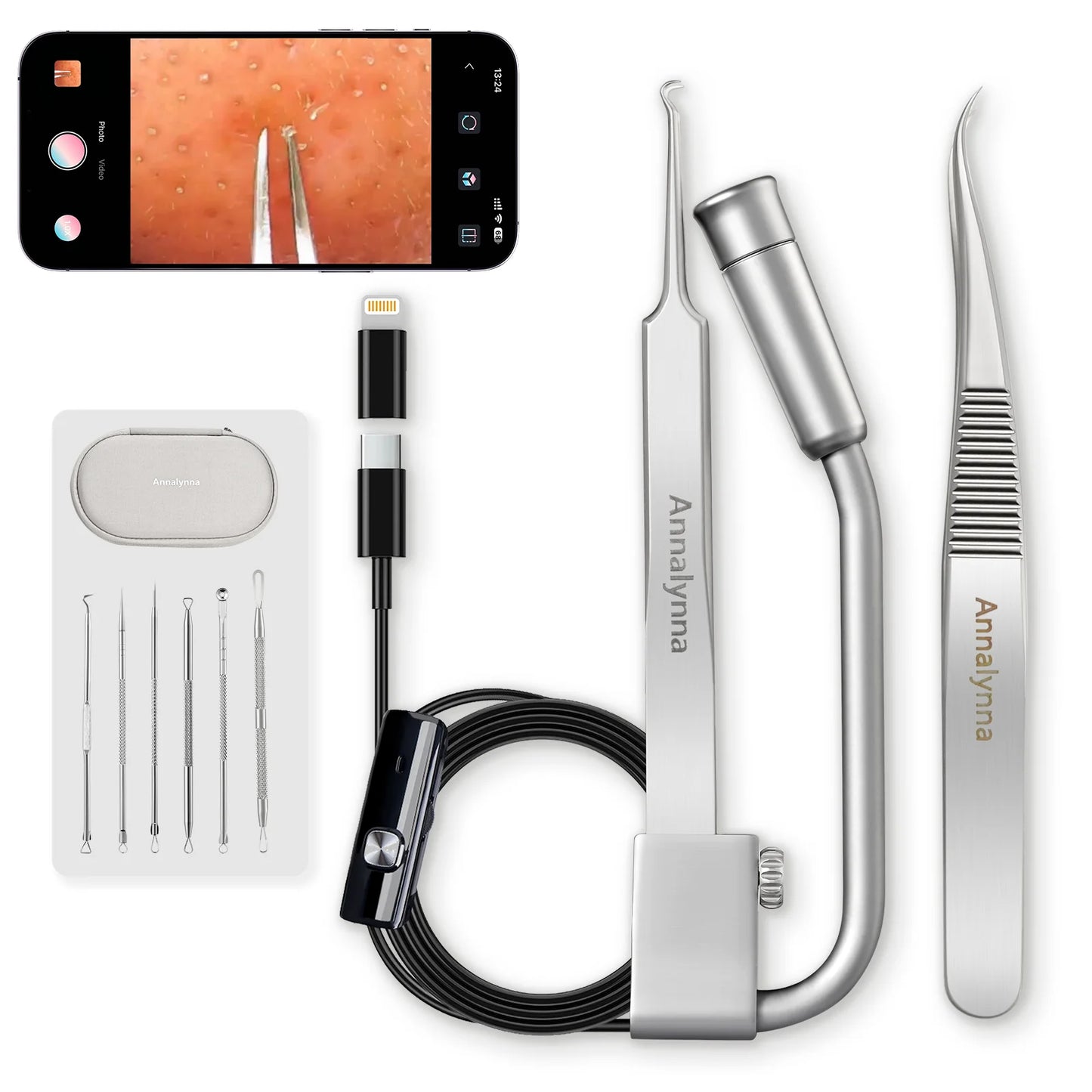 Visual face cleaner with camera, painting removal tool with visual and viscose, 12 megapixels. Clean blackheads for men and wome