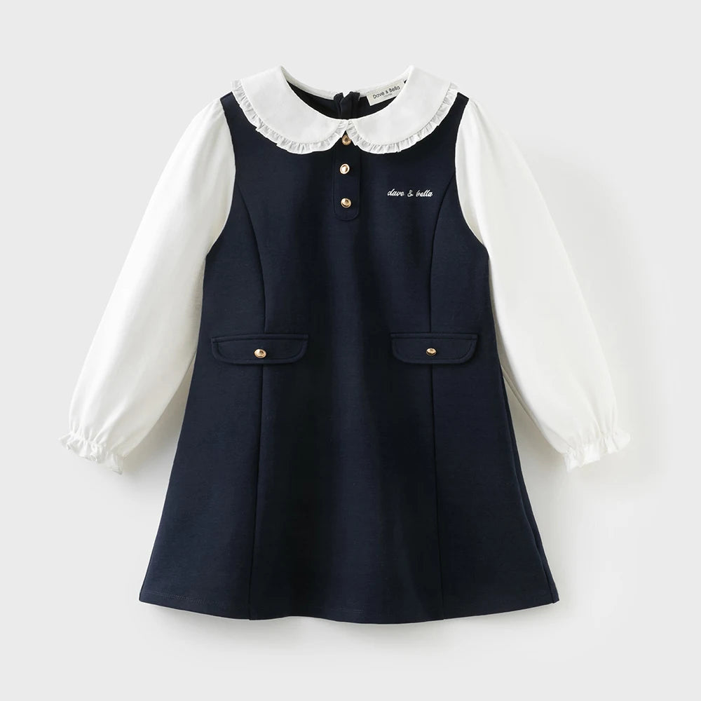 Dave Bella Children's Apring Autumn Dress Sweet Girl's Long Sleeve Princess Dress Fake Two Piece Party Outdoor DK3254322