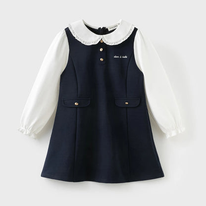 Dave Bella Children's Apring Autumn Dress Sweet Girl's Long Sleeve Princess Dress Fake Two Piece Party Outdoor DK3254322