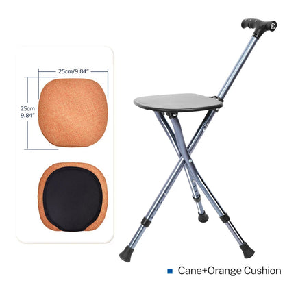 Lefeke Folding Canes with Seat Walking Stick Height Adjustment Cane Seat Foldable Anti-Slip Lightweight Walking Stick for Senior YYG-F-Orange cushion