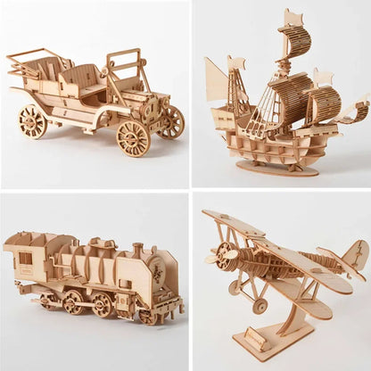 Diy 3d wooden puzzle for Assembly Puzzle Laser Cutting Sailing Ship Biplane Steam Locomotive Train Toy diy Kit for adults Child