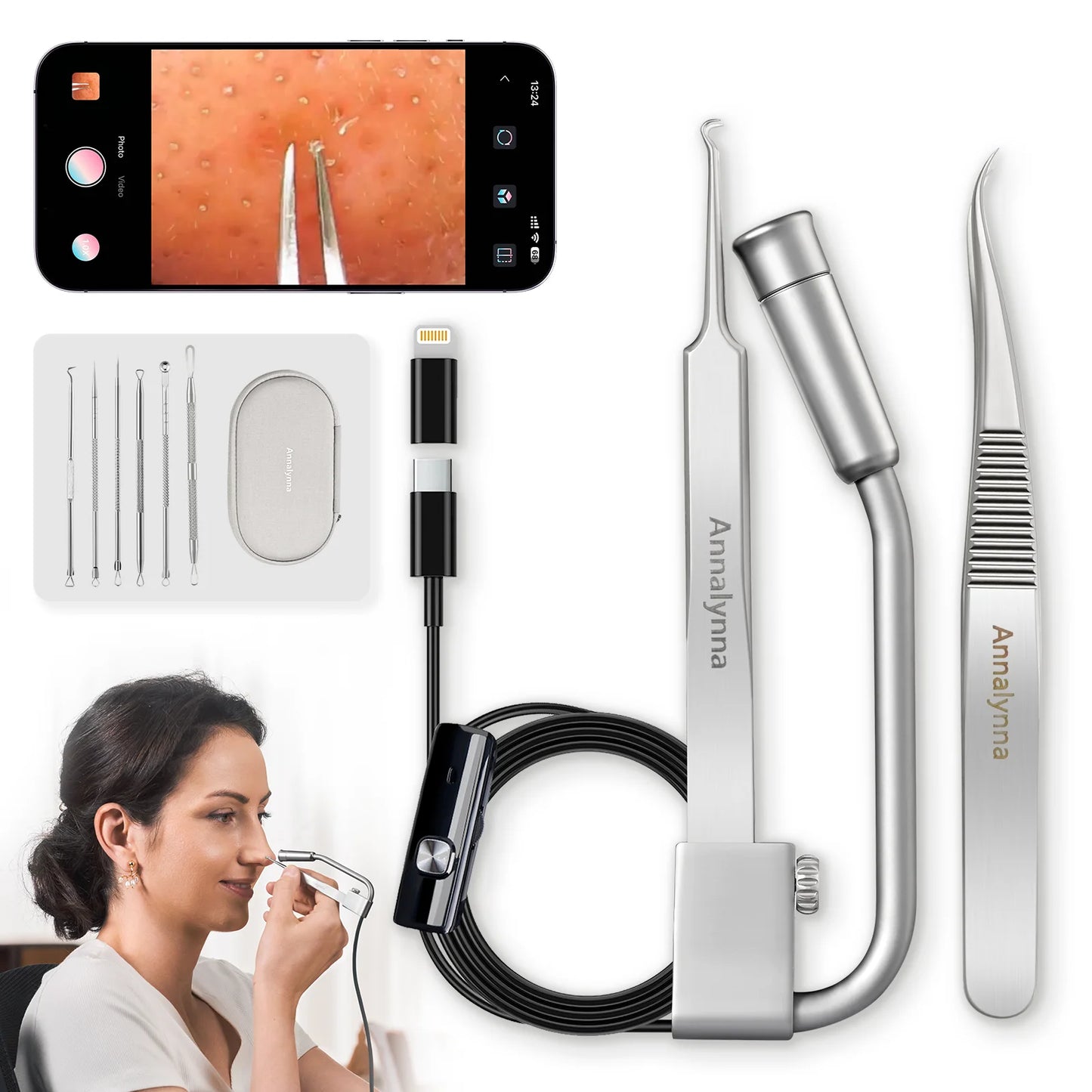 Visual face cleaner with camera, painting removal tool with visual and viscose, 12 megapixels. Clean blackheads for men and wome