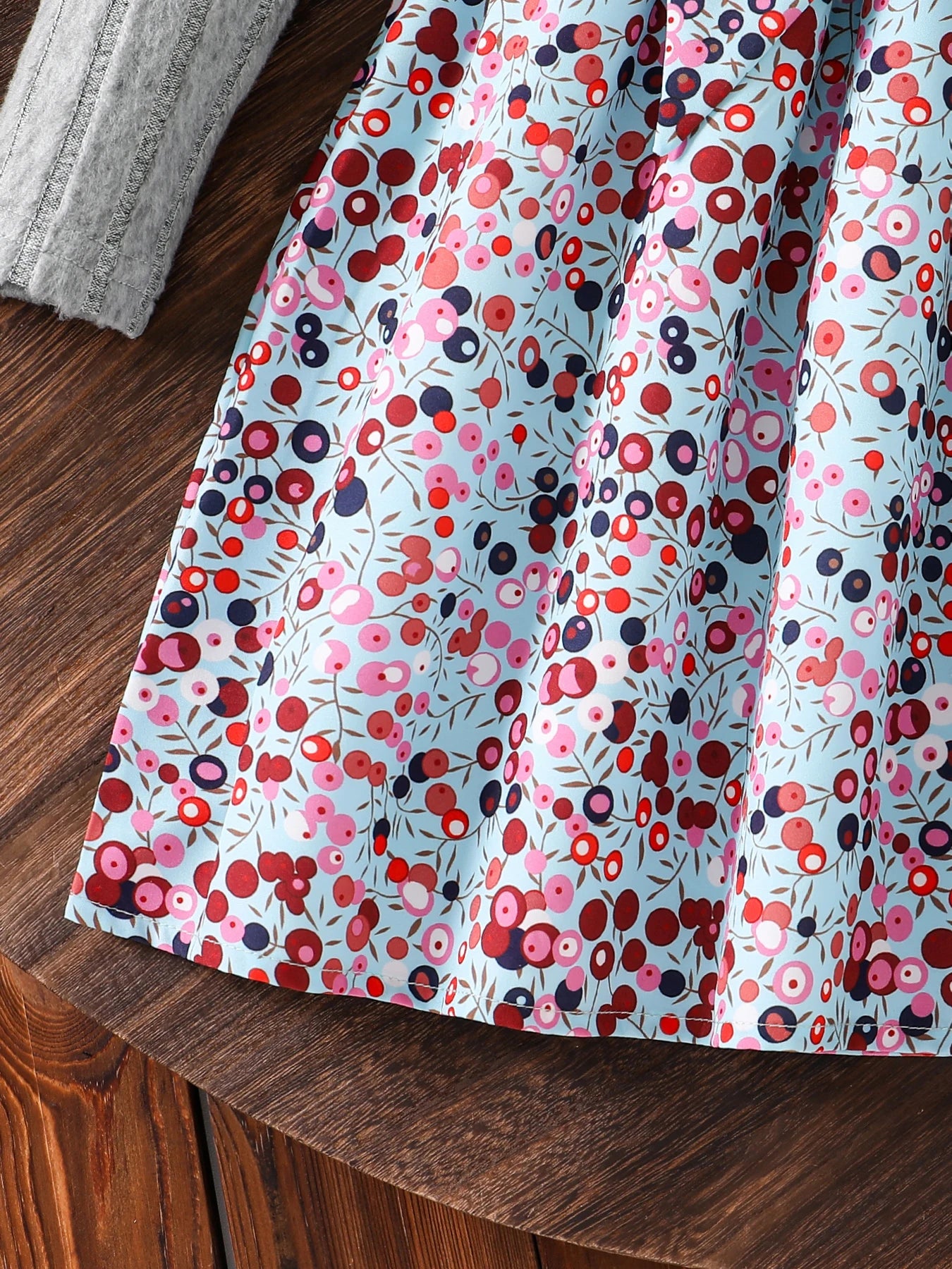 Spring Autumn Girl Casual Casual All-Match Knitted Round Neck Long Sleeve Floral Floral Dress Girls Daily Casual Skirt