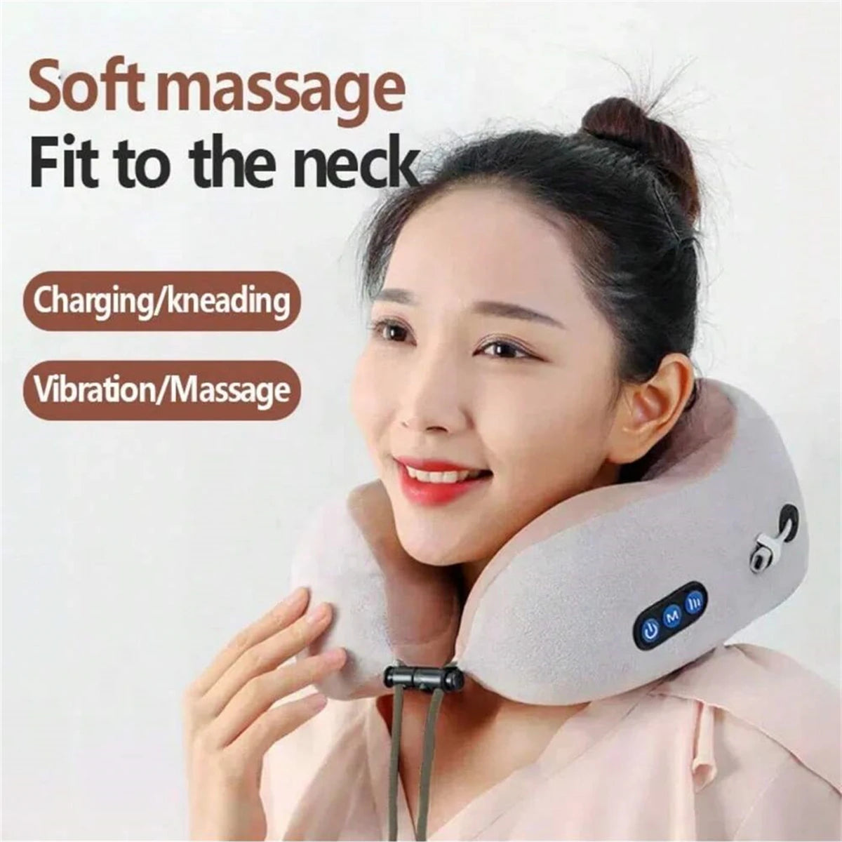 U-Shaped Electric Neck Massage Pillow, Cervical Memory Sponge Neck Massager, Heated Massage Pillow, Suitable For Relaxing Grey