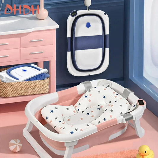 Large Folding Baby Bathtub Real-time Temperature Silicone Baby Take A Bath Bathtub Non-Slip Foot Bath Bucket Bathroom