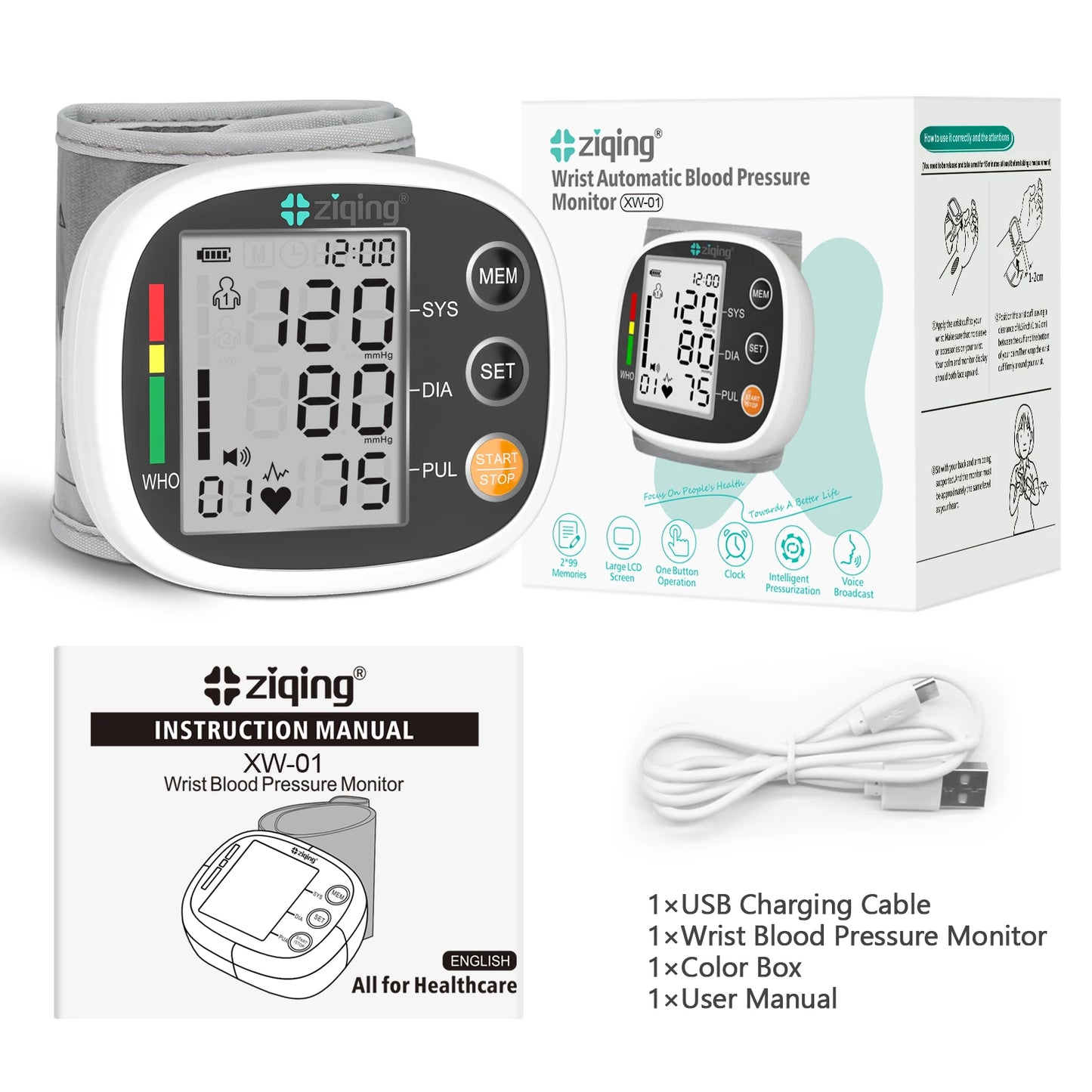Rechargeable Portable Sphygmomanometer Medical Digital Wrist Blood Pressure Monitor Pulse Heart Rate Monitor Tonometer тонометр Wrist BP Monitor