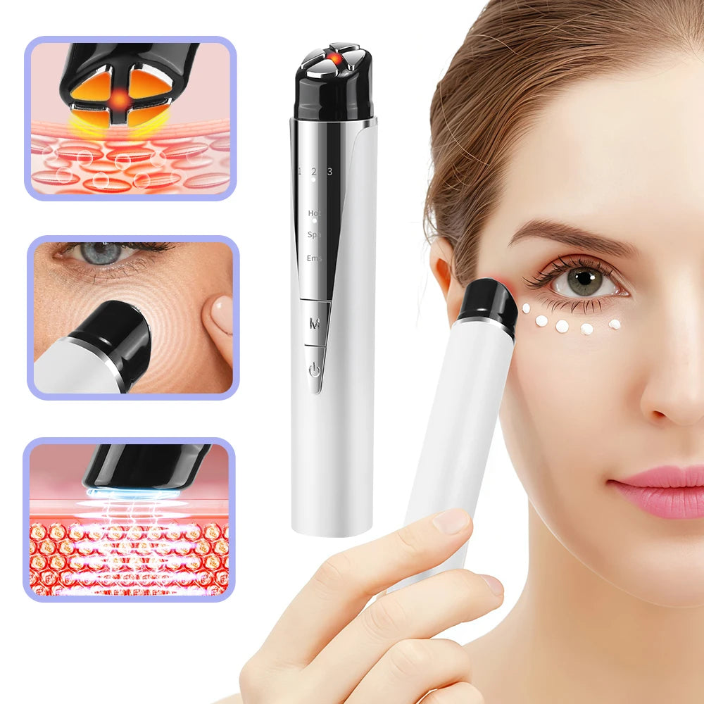 EMS Eye Beauty Device 3 Modes Vibration LED Lights Heat Cordless Massage Dry Eyes Dark Circles Eye Bags Face Skin Care Machine