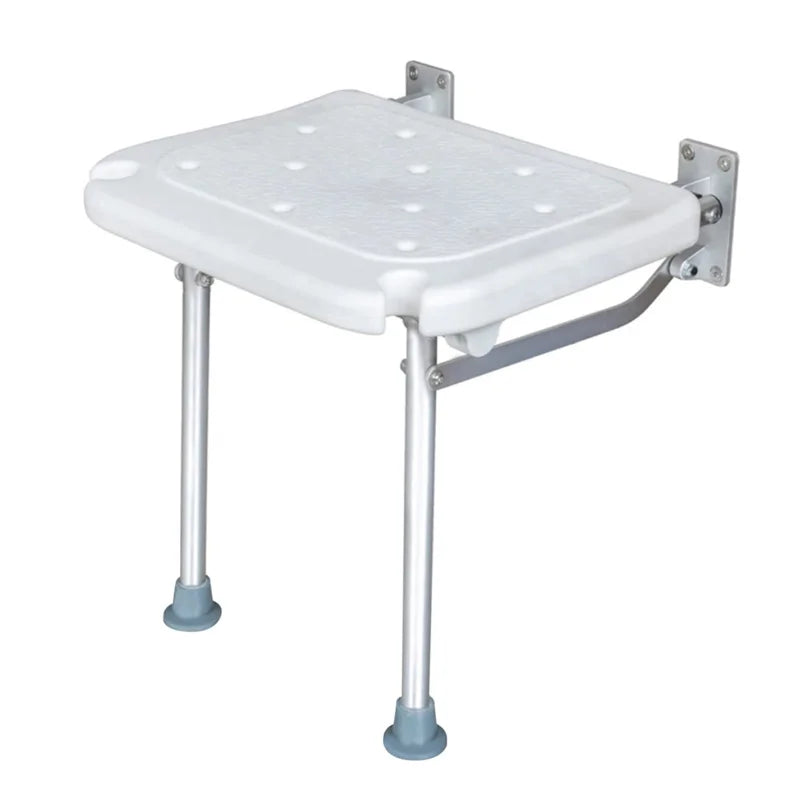 Folding Shower Bench Wall Mounted Flip-up Bath Seat Screw-in Bathroom Chair Stool Non-slip Feet Drainage Holes Shower Head Slot Default Title