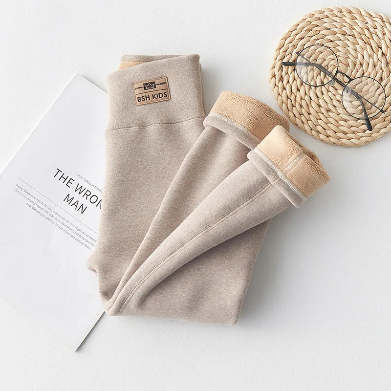-20 Temperature Winter Girls Warm Trousers Leggings Kids Clothes 3-14 Very Thick Pants For Girls Children Cotton-padded Trousers beige