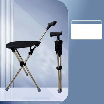 Multifunctional Triangular Stool, Climbing Stick, Foldable, Ultra-light, Stainless Steel, Retractable Cane, Trekking Supplies Black
