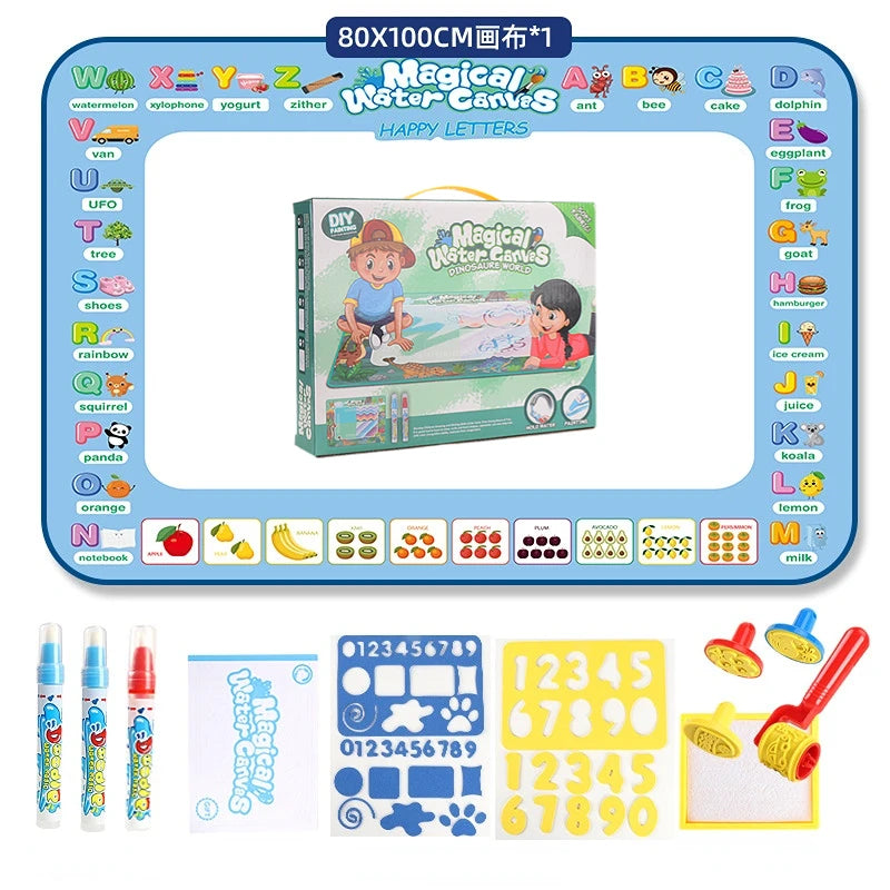 100x80CM Magic Water Drawing Mat Coloring Doodle With Reusable Magic Pens Montessori Painting Board Educational Toys Kids Gifts ABC 100x80CM