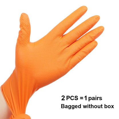 2-100PCS Heavy Duty Disposable Nitrile Gloves 8Mil Extra Thick Mechanic Glove with Textured Grip Antislip Safety Work Gloves Orange 2PCS