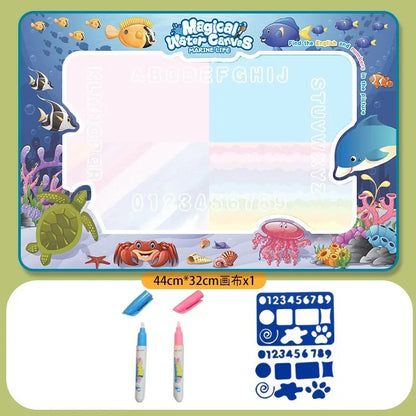 Magic Water Canvas with Pens Reusable Magic Water Drawing Mat for Children Montessori Educational Toys for Kids Christmas Gift 44x32cm SeaWorld