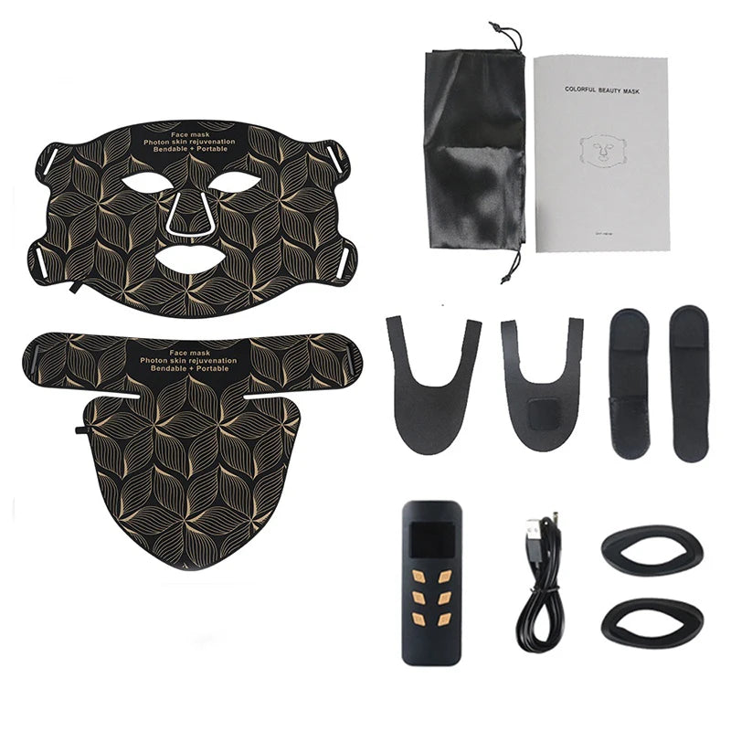Facial LED Mask with Neck 8 Colors Red Light Near Infrared Therapy Beauty Mask Anti Aging Skin Rejuvenation Lifting Whitening Brown set nobox