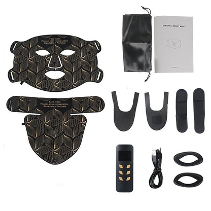 Facial LED Mask with Neck 8 Colors Red Light Near Infrared Therapy Beauty Mask Anti Aging Skin Rejuvenation Lifting Whitening Brown set nobox