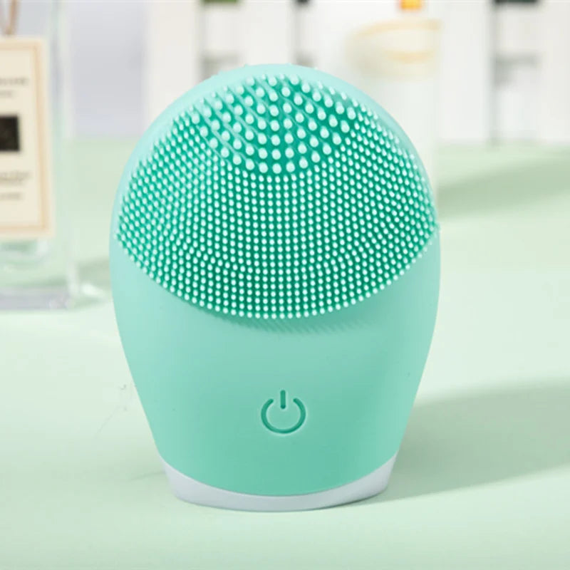 Electric Silicone Facial Cleanser Massager Ultrasonic Vibrator Skincare Massage Tool Beauty Machine Vibration Cleaning Of Pores green