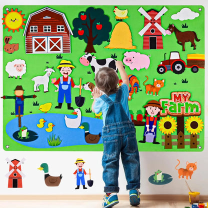 Farm Animals Felt Story Board Set Storytelling Early Learning Interactive Play Kit Wall Hanging Puzzle Toys for Toddlers Gifts D