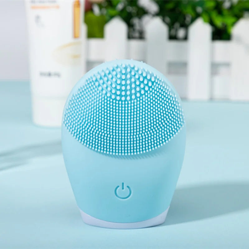 Electric Silicone Facial Cleanser Massager Ultrasonic Vibrator Skincare Massage Tool Beauty Machine Vibration Cleaning Of Pores blue