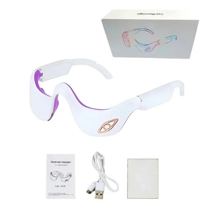 LED Micro Current Pulse Eye Massager Relieves Eye Fatigue Fades Dark Circle Anti Wrinkle Heat Therapy Eye Beauty Device Current white purple