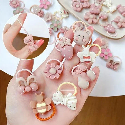 10/20/30/40/50Pcs Lot cute cartoon Bear Bunny Girl Elastic Rubber Band Headdress baby children hair accessories