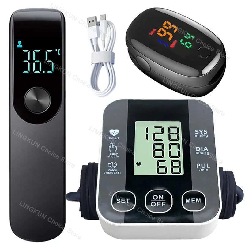 Digital Arm Blood Pressure Meter Cuff Medical Automatic Pressure Tonometer Tensiometer Heart Rate Pulse Meter BP Monitor Healthy Set 10