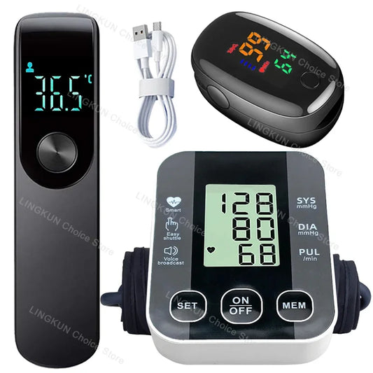Digital Arm Blood Pressure Meter Cuff Medical Automatic Pressure Tonometer Tensiometer Heart Rate Pulse Meter BP Monitor Healthy Set 10