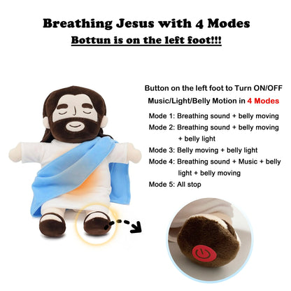 40CM Breathing Jesus Soothe Plush Toy for Kids Soft Soothing Jesus Plushies Comforting Jesus Heart Toy Easter Christmas Gifts Blue Jesus