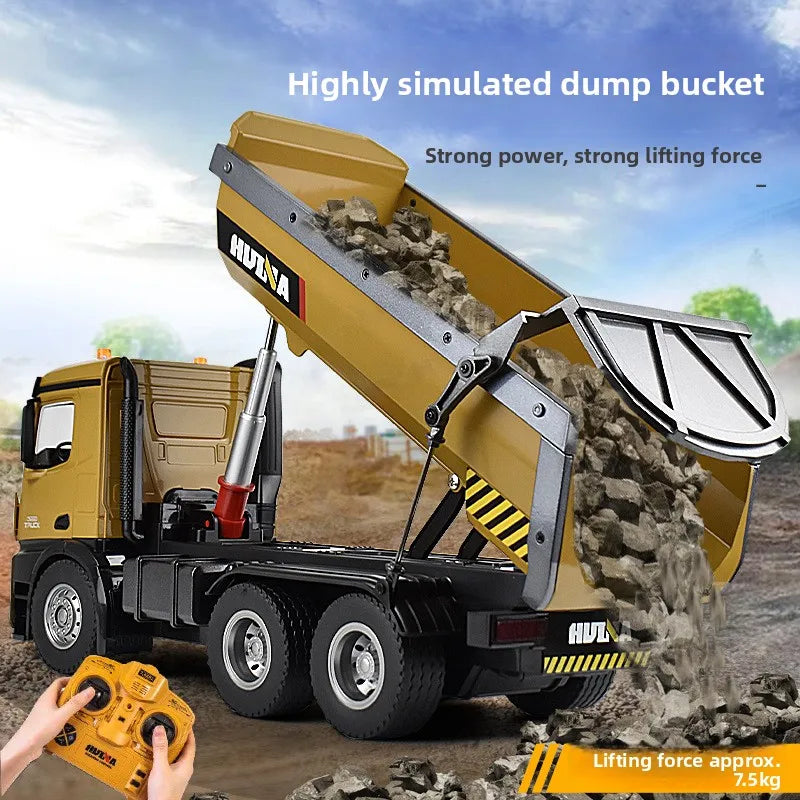 Huina 573 New 10-Channel 1:14 Alloy Remote Control Full-Scale Heavy-Duty Engineering Dump Truck Remote Control Toy With Lights