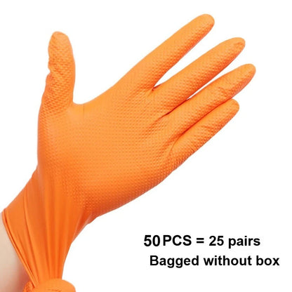 2-100PCS Heavy Duty Disposable Nitrile Gloves 8Mil Extra Thick Mechanic Glove with Textured Grip Antislip Safety Work Gloves Orange 50PCS