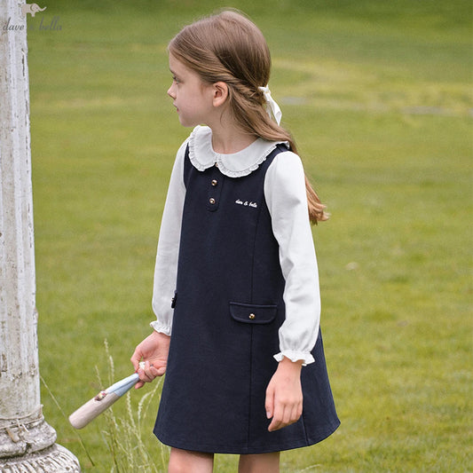 Dave Bella Children's Apring Autumn Dress Sweet Girl's Long Sleeve Princess Dress Fake Two Piece Party Outdoor DK3254322